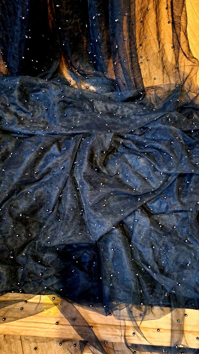 1MTR NAVY BLUE COLOUR SOFT BRIDAL PEARL LACE NET fabric 60 Width price 1 MTR