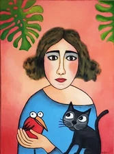 A.Z. Davis Painting 24 X 18" Abstract Modern Figurative Portrait Woman Pop Art