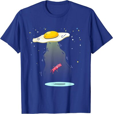 #ad Cool Egg Abducting Bacon Funny UFO Breakfast Food Unisex T Shirt $15.49
