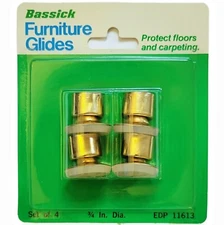 Vintage Bassick Furniture Leg Tip Glides 3/4" Brass Set Of 4 Part 11613 New NOS