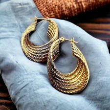 14K Yellow Gold Ocean Wave Style Earrings 3/4" SALE SAVE 600 #M399