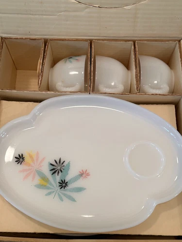VTG MCM Federal Glass Company 1950s Atomic Flower Patio Snack; Missing 1 Cup