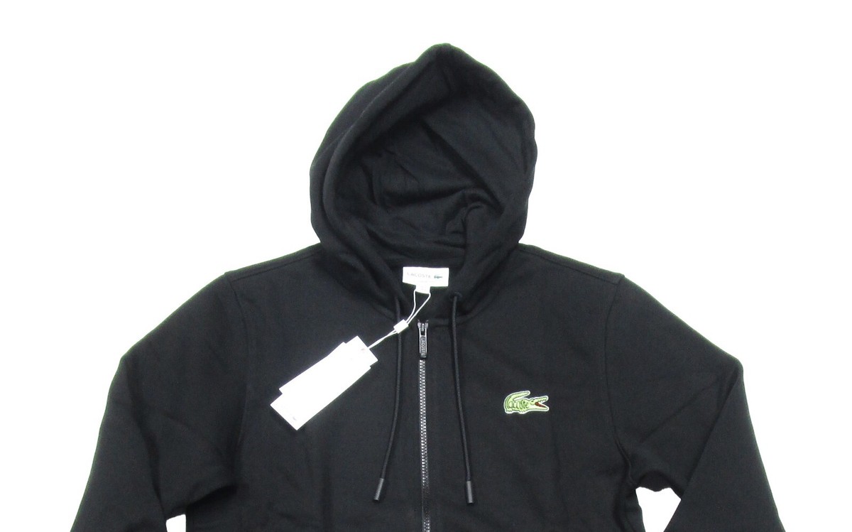 Lacoste Men's Black Embroidered Logo Fleece Lined Full Zip Hoodie