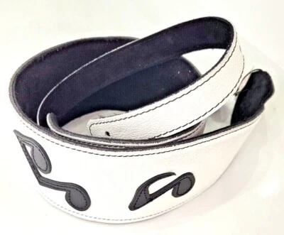 LEATHERGRAFT SRV LEGEND BLANCO 3.75" ANCHO NOTAS MUSICALES CUERO REAL CORREA DE GUITARRA ACOLCHADA