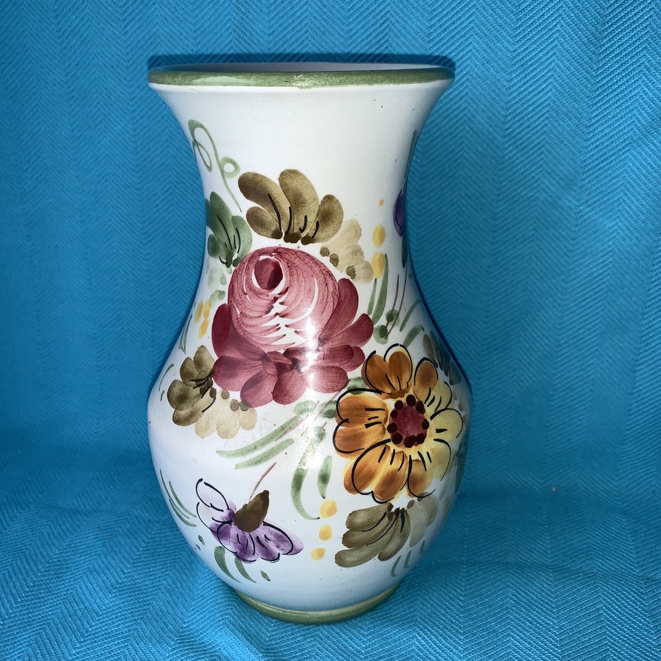 Vintage Hand Painted Pottery Vase Floral Design Made in Italy Signed ...