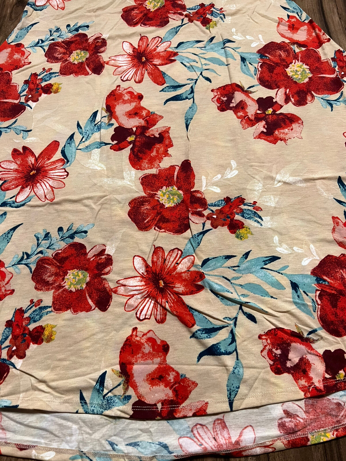 LuLaRoe MAXI Skirt Dress Tan Beige Red Roses Pansies Peonies Small 6/8 4/6 🦄-image