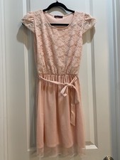 Hip Culture Pink lined lace Belted dress Cap Sleeve Round Neck Small