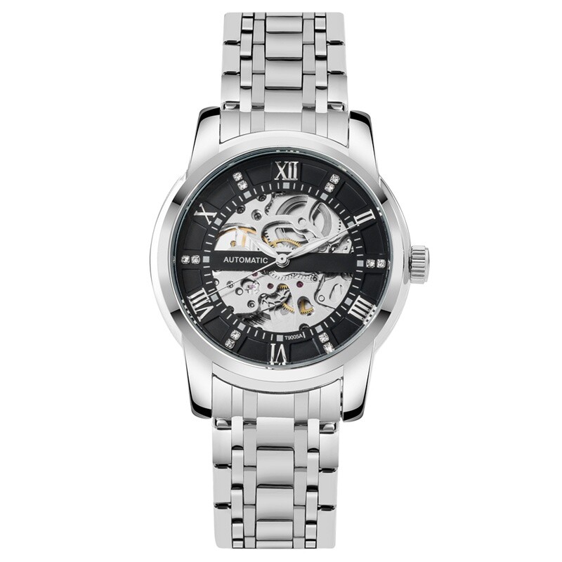 Stylish Men's Auto Mechanical Wristwatch Full Steel Bracelet Crystal Deco Gift image 2