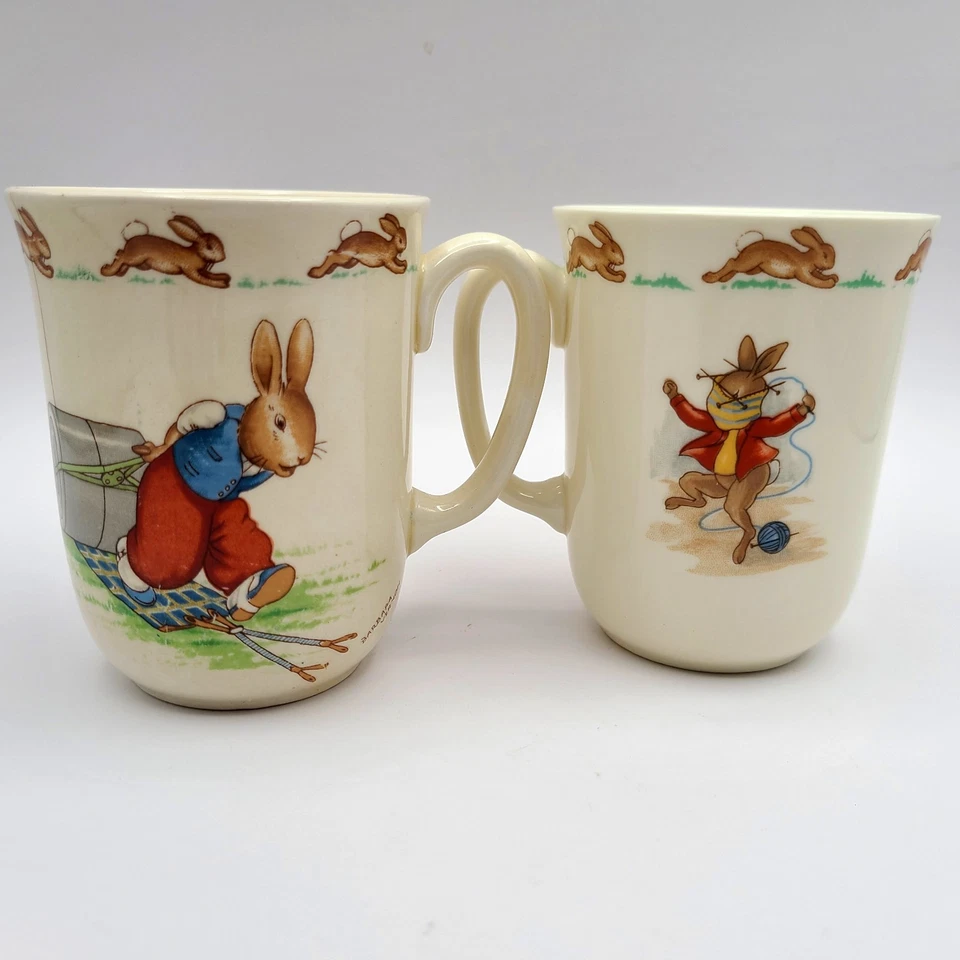 2 Vintage Royal Doulton Bunnykins Cups 1 Signed Barbara Vernon Trousers Knitting - Image 3 of 4