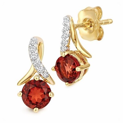 Ohrstecker 9 kt Gelbgold Granat und natürlicher Diamant Crossover 10 mm Höhe