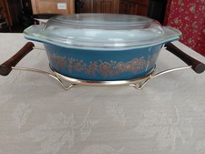 Vintage Pyrex Casserole With Lid 043 Dark Blue Golden Bouquet 1.5 Qt