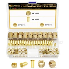 3/8 Brass Compression Fittings Sleeves Ferrules Inserts Nuts Fittings, 100PCS...