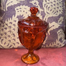 Viking Orange Amberina 6 Petal Lidded Candy Jar Dish 8  