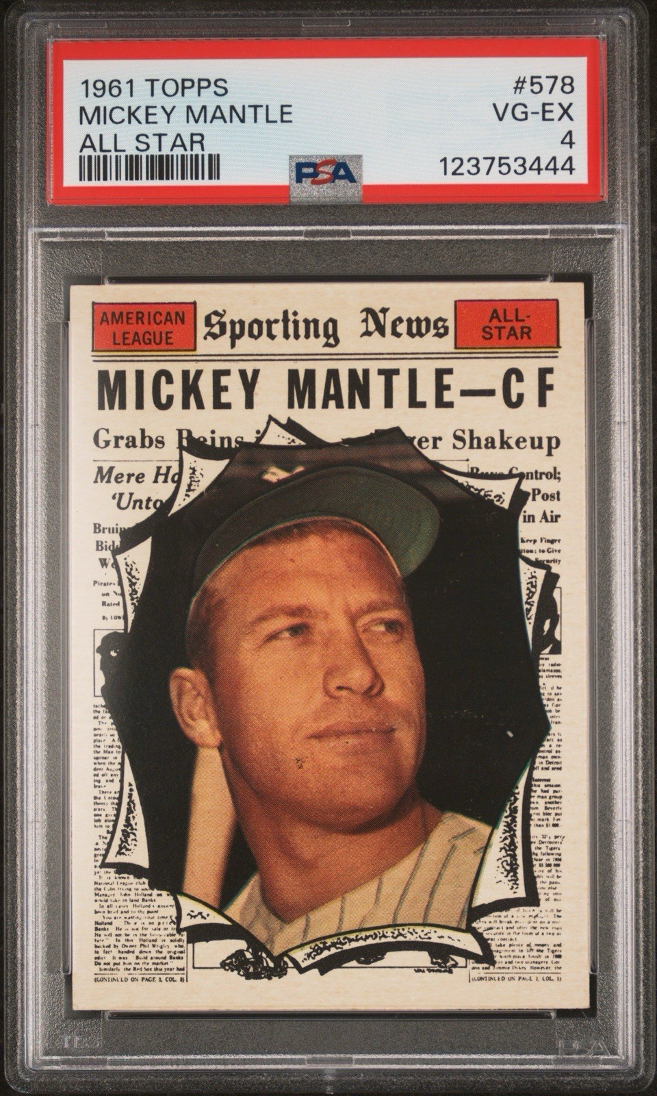 MICKEY MANTLE 1961 TOPPS AS PSA 4 ! *JUST GRADED ! *DEAD CENTERED HIGH # BEAUTY