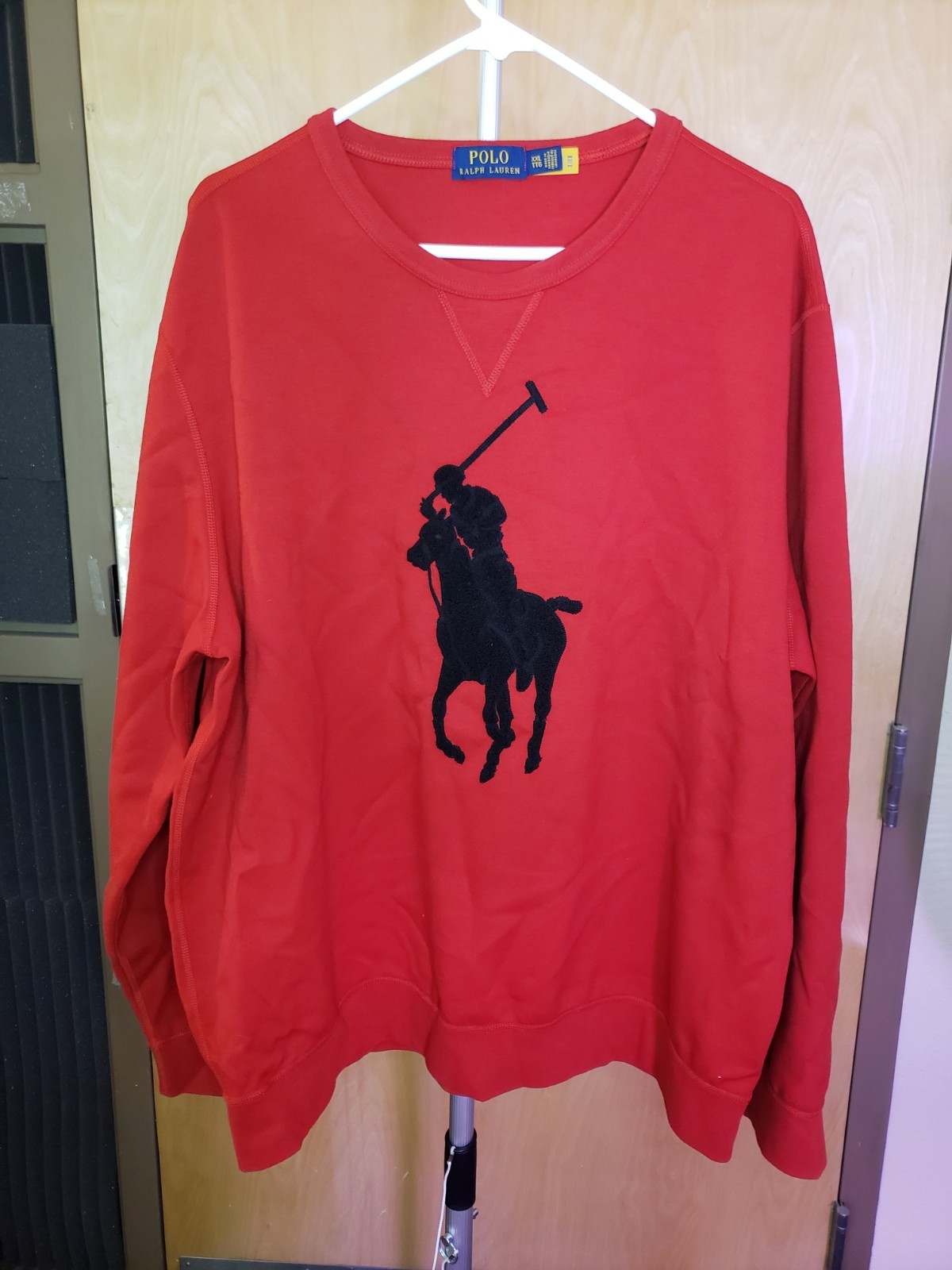 Polo Ralph Lauren Rosso Big Pony Felpa Girocollo Doppia Maglia Taglia XXL UOMO