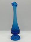 Vintage MCM Fenton Colonial Blue Hobnail 9.5" Tall Swung Bud Vase Retro Glass