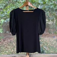 T. Tahari Women's Black Puff Sleeve Top Size S