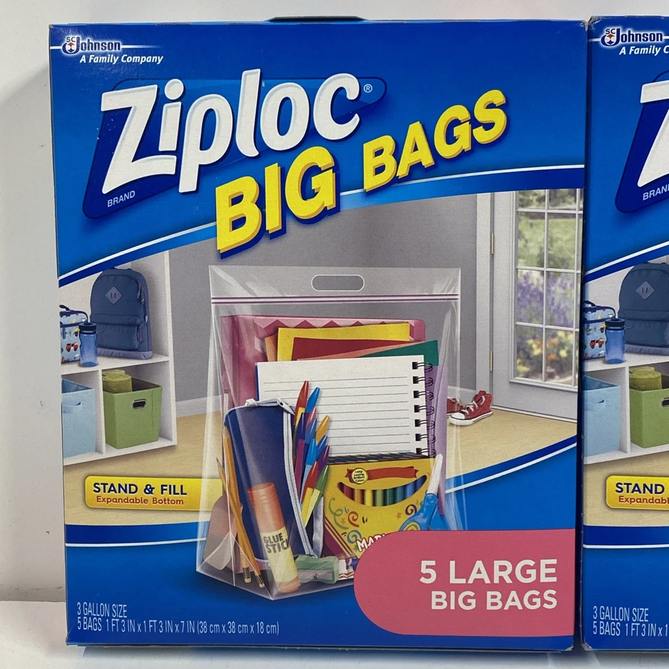 LOTE x2 BOLSAS GRANDES ZIPLOC tamaño 3 galones soporte y relleno 5 grandes SC Johnson 15x15x7 pulgadas Foto 2 de 4