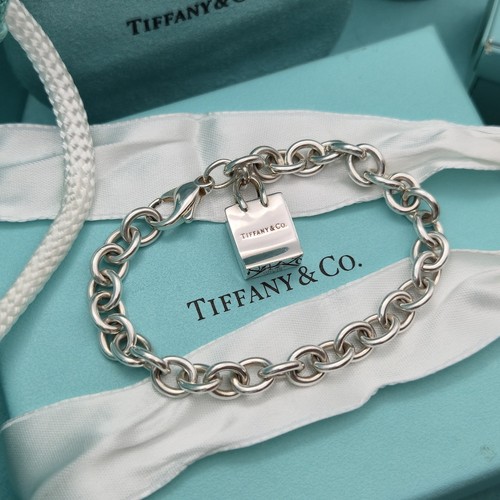 Tiffany & Co. Shopping Bag Charm Pendant Medium Bracelet In Sterling Silver Gift
