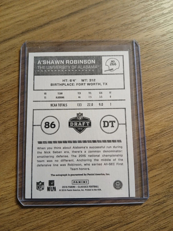 2016 Panini Classics A'Shawn Robinson Auto Rookie Panthers - Image 2 of 2