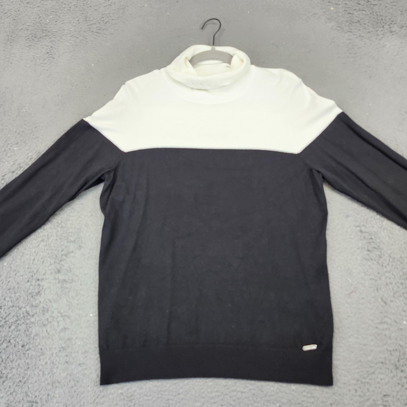Calvin Klein Sweater Mens XL Black White Turtleneck Colorblock Knit Pullover