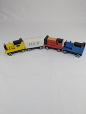 Wooden Railway Magnetic Train Lot of 5 - Engine Caboose Milk