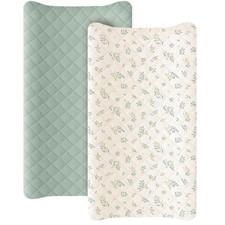 Konssy Waterproof Muslin Changing Pad Cover 2 Pack, Quilted Cotton Fitted Di...