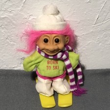 Vintage Born to Ski Troll Doll Winter Scarf Skiing Outfit Russ 6 Pink Hair