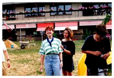 90s Friends Smiling Outdoors Summer Fun Casual Outfits Vintage Photo