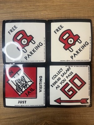 Monopoly Board Game Four (4) Cork Coasters, In Great Condition, Parker Brothers