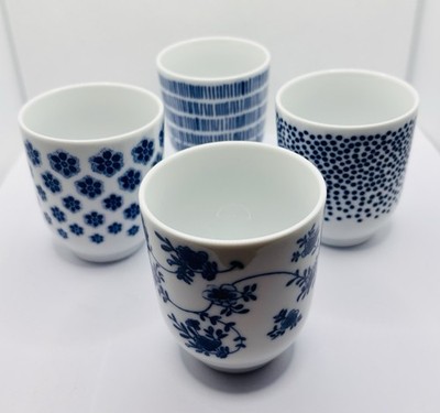 IKEA ENTUSIASM Set x 4 Porzellan blau & weiß stapelbare Becher Teetassen Tassen
