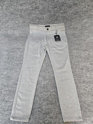 GINGTTO Skinny Fit Stretch Chino Pinstriped Dress Trousers Mens 34 X 31 Gray