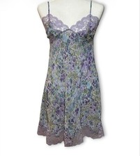 VTG Victoria  s Secret Sheer Chemise Nightie Lilac Purple Floral Lace Trim Y2K