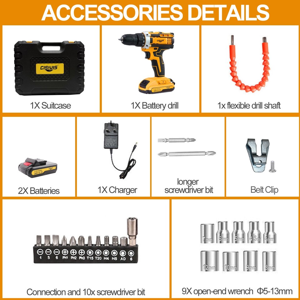 Cordless Brushless Impact Driver Hammer Drill Combo Kit with 2 Battery ...