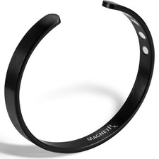 MagnetRX  Magnetic Bracelets for Men  Women Bangle Cuff S/Steel Black Medium 