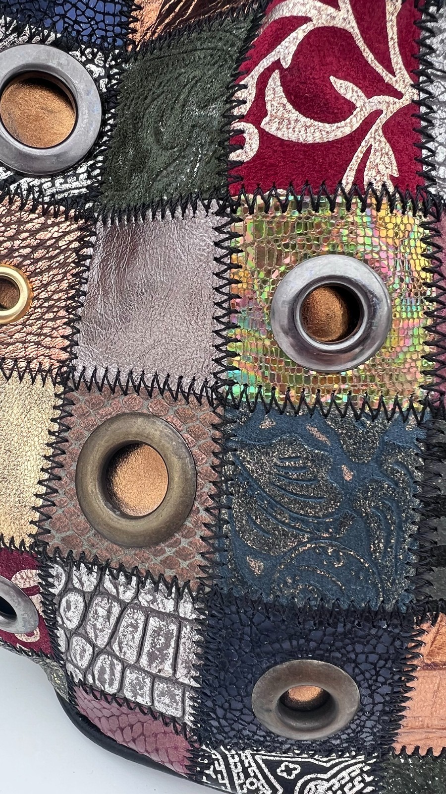 Archival Braccialini Leather Patchwork Mosaic Tot… - image 5