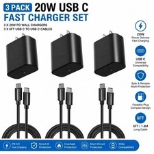 3 PACK 45w USB-C Fast Wall Charger 6ft Cable For Samsung Galaxy S25 S24 S23 S22