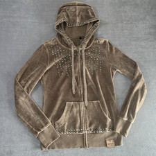GUESS Y2K Women's Full-Zip Brown Sweater Hoodie Studded Size Medium