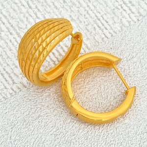 Authentic Retro Layered Band Hoop Earrings 24K Gold Plated