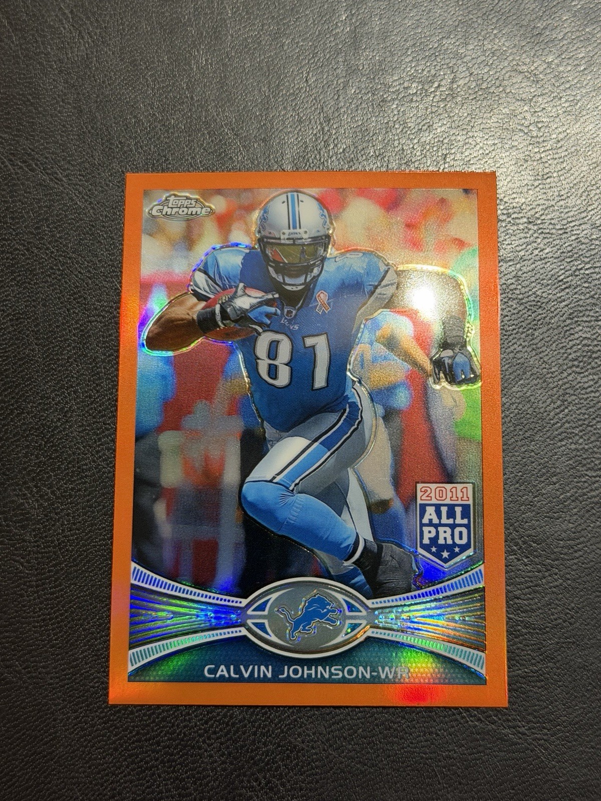 2012 Topps Chrome Calvin Johnson Orange Refractor Card #115