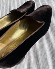 Vintage Bottega Veneta Brown Velvet Loafers Block Heel Pumps Shoes 8.5 B Italy