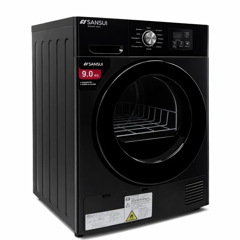 Asciugatrice Pompa di Calore 9 KG Sansui Colore Nero 12 Programmi Refresh Rapido
