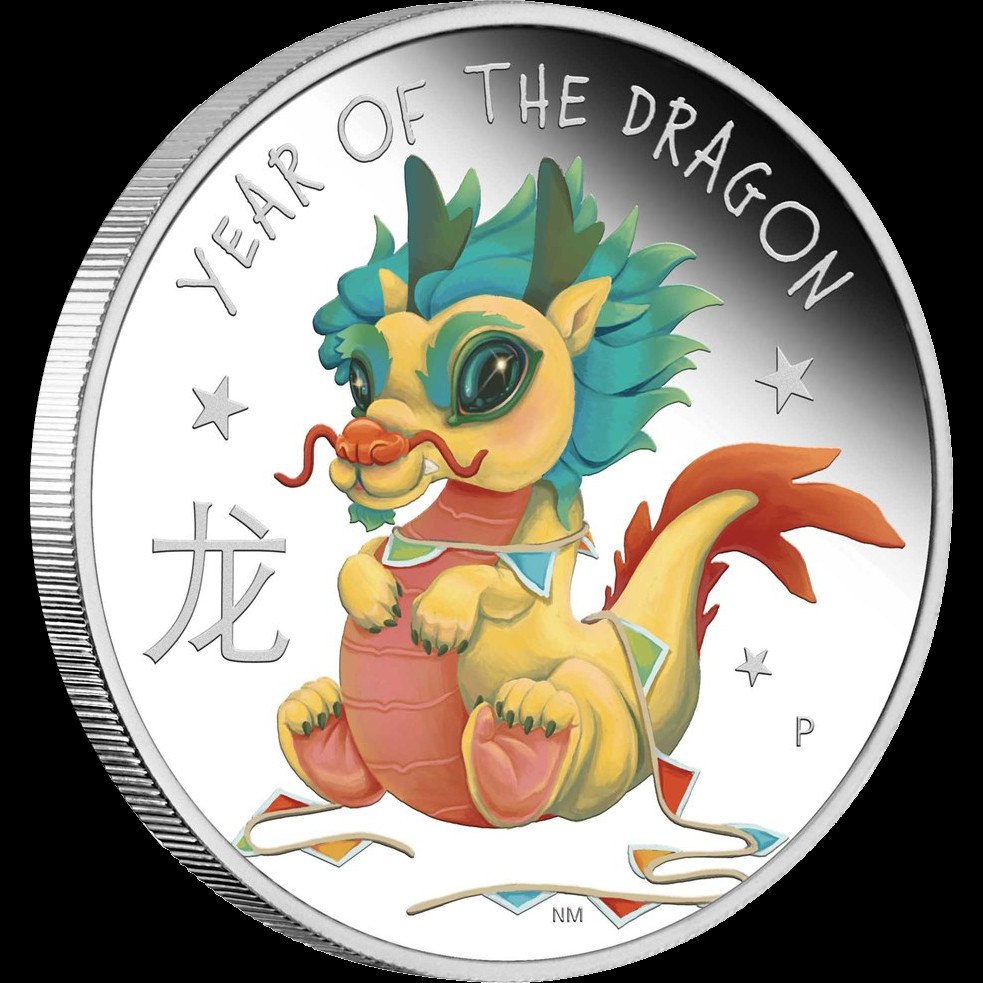 BABY DRAGON Tuvalu 2024 - 1/2 oz Silver Proof in Color - Year of the Dragon BOX