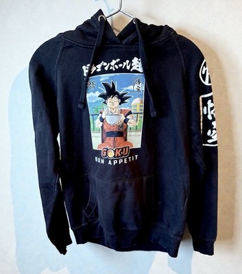 Dragon Ball Z Goku Bon Appetit Hoodie Black Anime Pullover Women s Medium