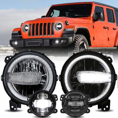 9'' INCH LED HEADLIGHTS 4'' FOG LAMP FOR JEEP WRANGLER GLADIATOR RUBICON 2018-25