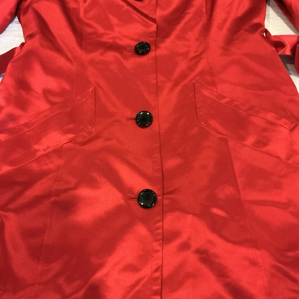Gabardina Anne Klein 100 % seda roja pequeña oficina sala de juntas día a noche usada en excelente estado Foto 3 de 4
