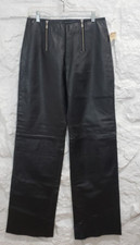 NWT Wilsons Leather Black Leather Zip Front Pants Unhemmed Biker Rocker Sz 12