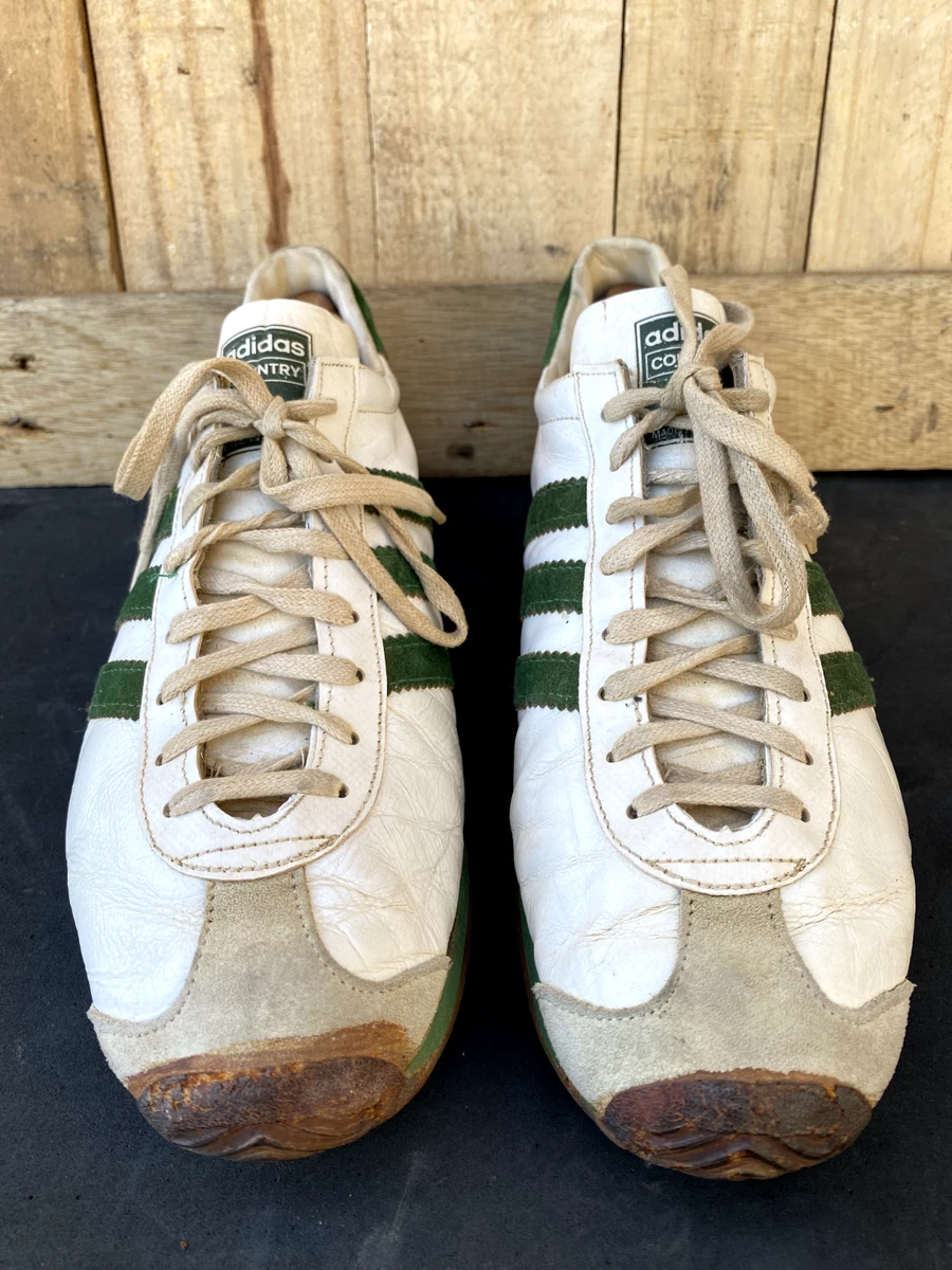 Rare 🔥 VTG 70s Adidas Country France White & Green Leather 1970's UK 8.5 |  US 9