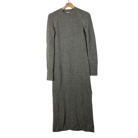 AG Adriano Goldschmied Reign Gray Ribbed Wool Cashmere Midi Sweater Dress M thumbnail 3