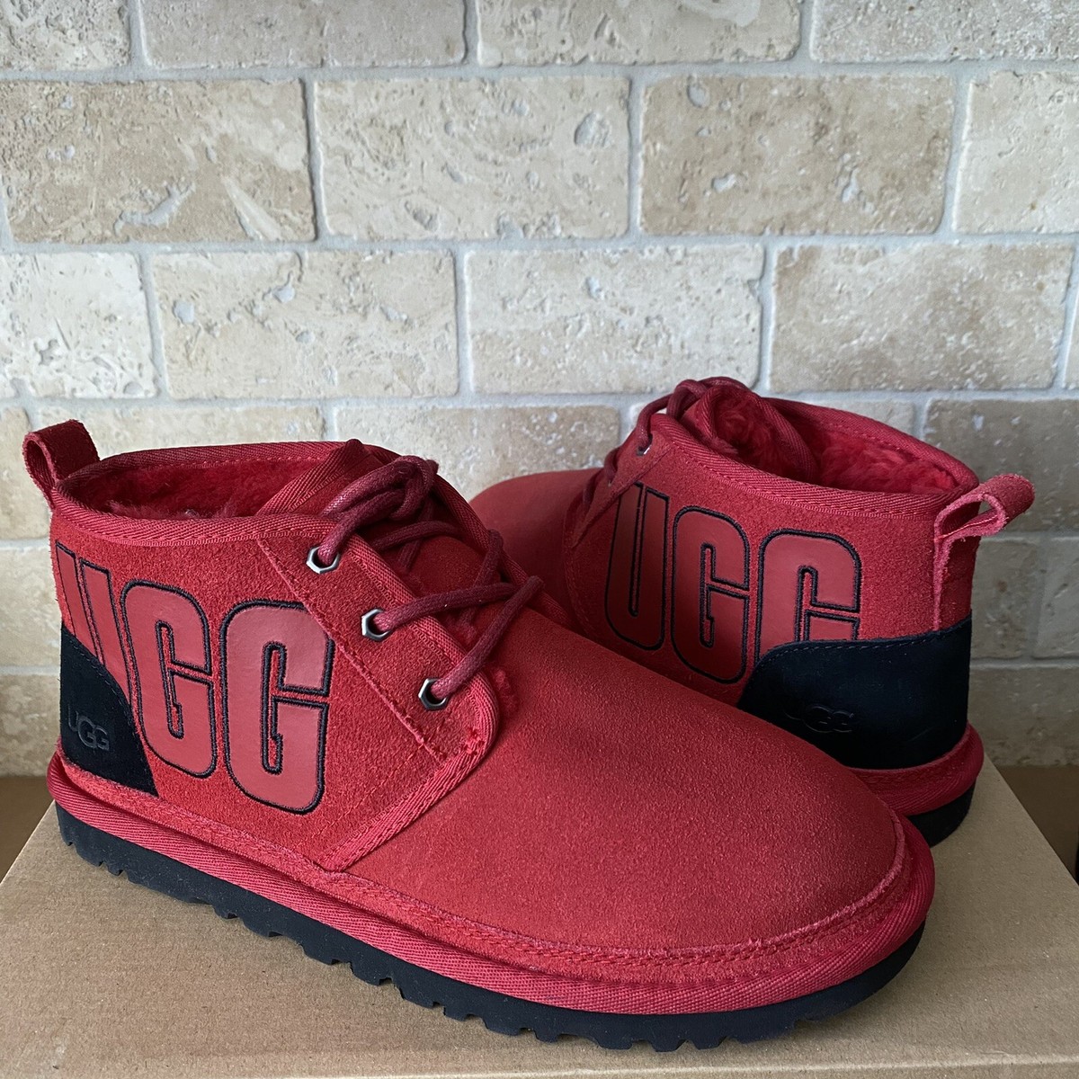 UGG Neumel Samba Red Black Logo Suede Sheepskin Chukka Boots  display picture 2